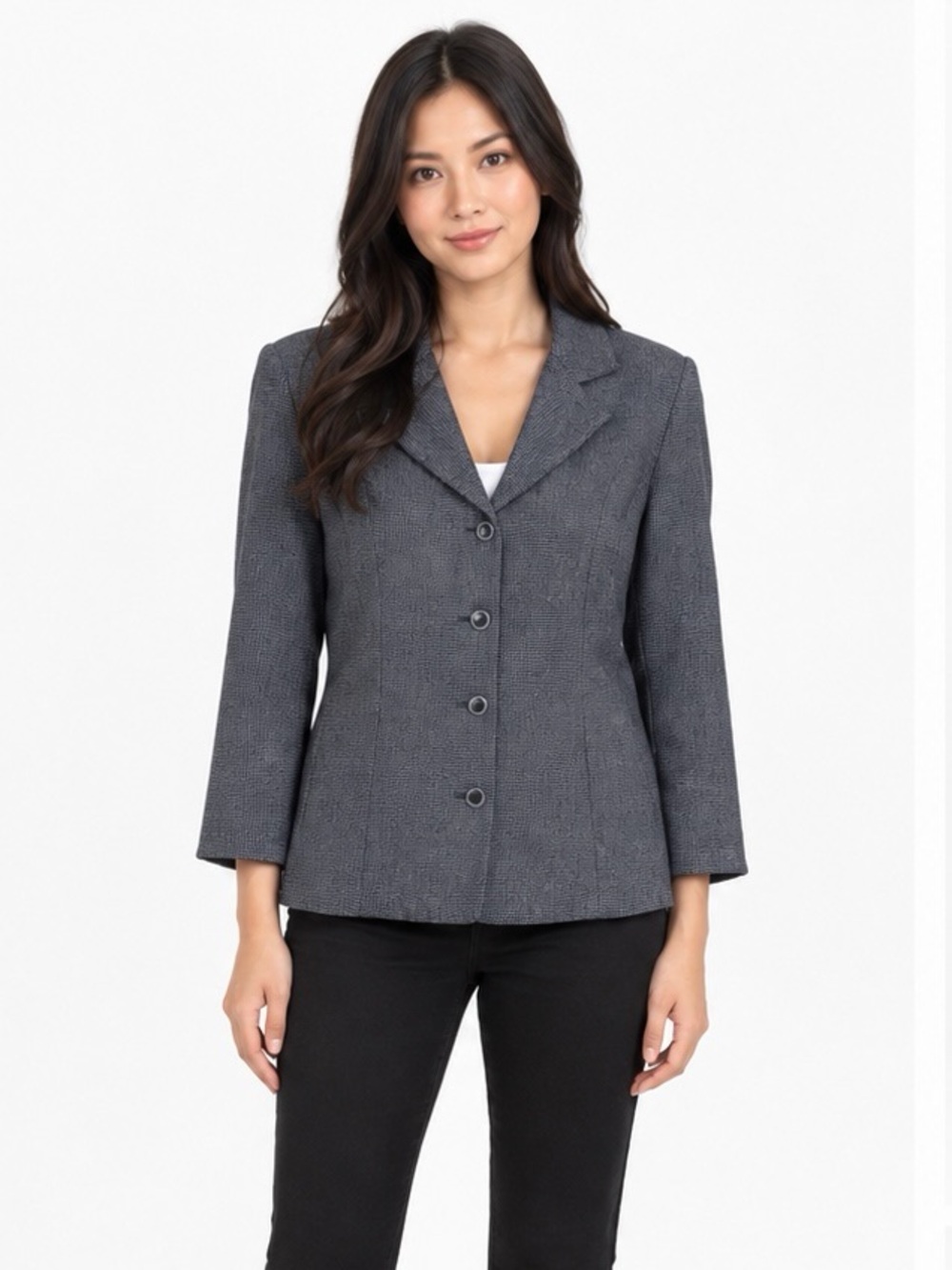 Le Suit Charcoal Textured Button-Down Blazer